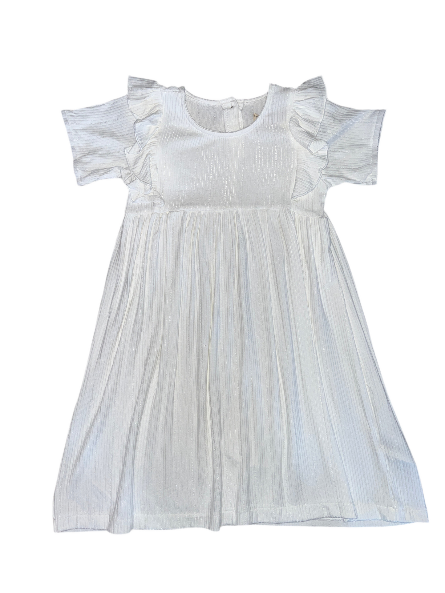 White Round Neck Frilly Shoulder Dress