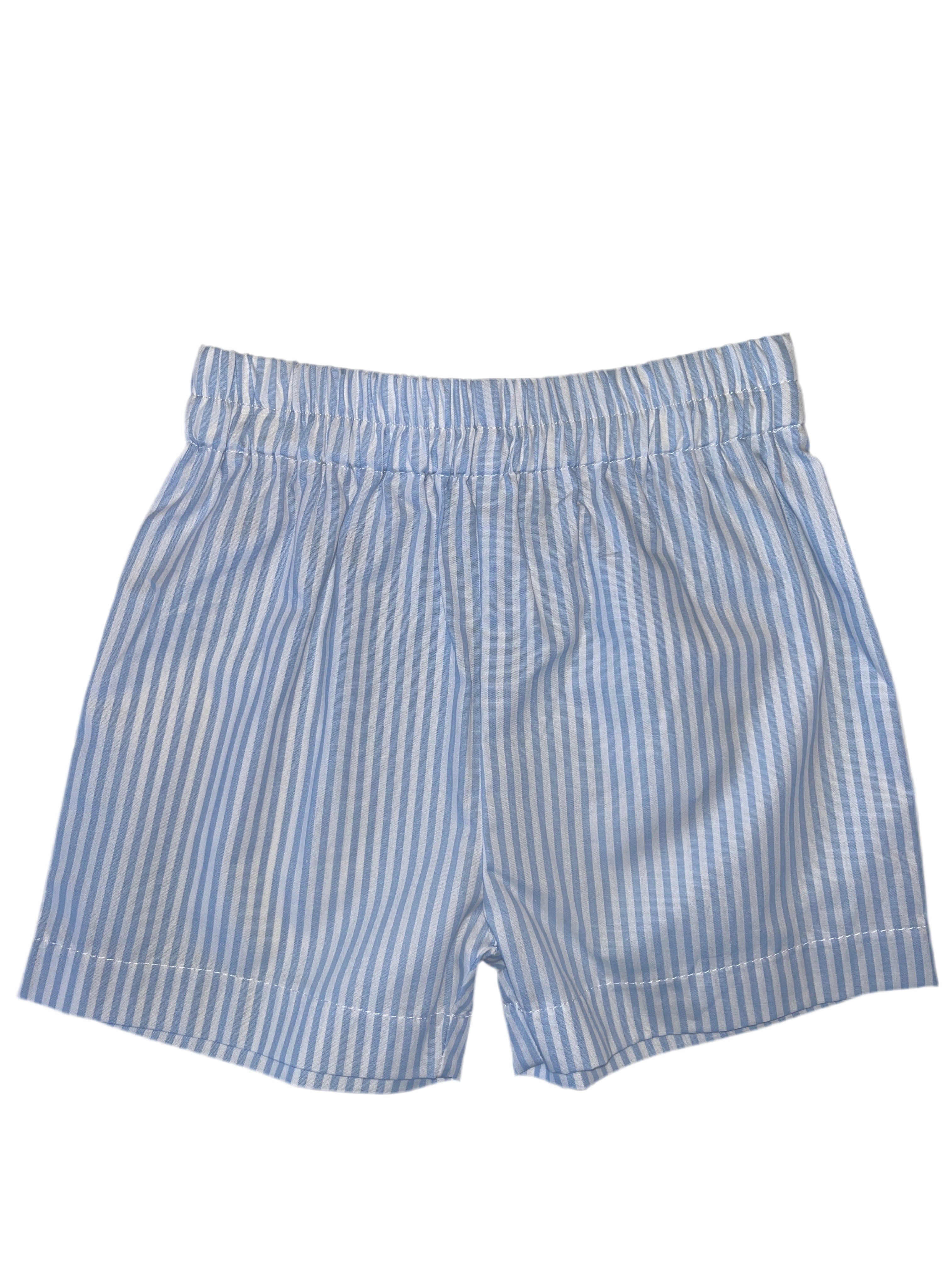 Color Works Boys Pull on Shorts - Light Blue Striped