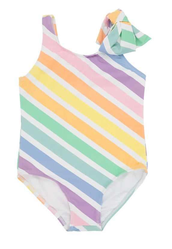 The Beaufort Bonnet Co Brookhaven Bow Swimsuit-Rainbow Rollerskate Stripe