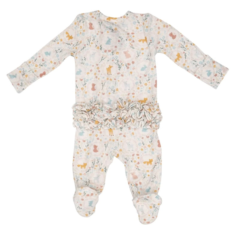 Angel Dear 2 Way Ruffle Zipper Footie- Woodland Cameos