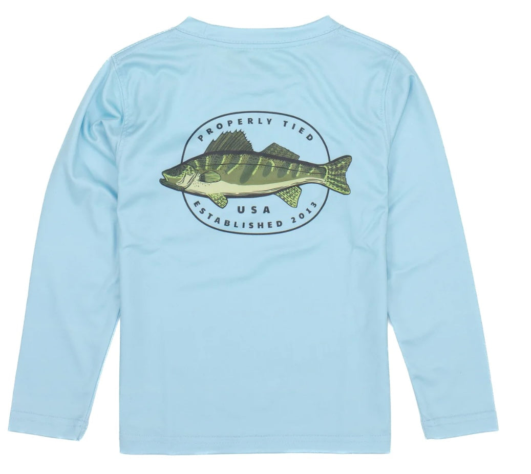 Properly Tied Long Sleeve Performance Tee- Hooked Light Blue