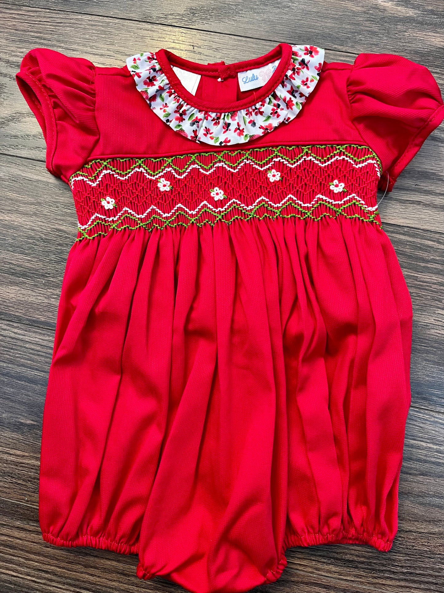 Lulu Bebe Red Floral Smocked Bubble