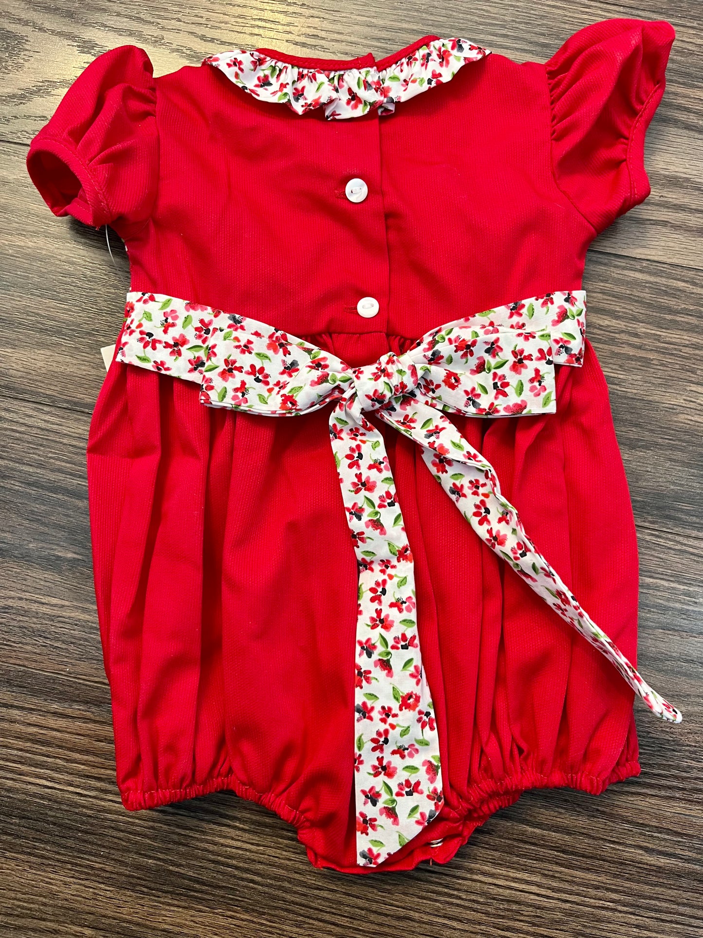 Lulu Bebe Red Floral Smocked Bubble