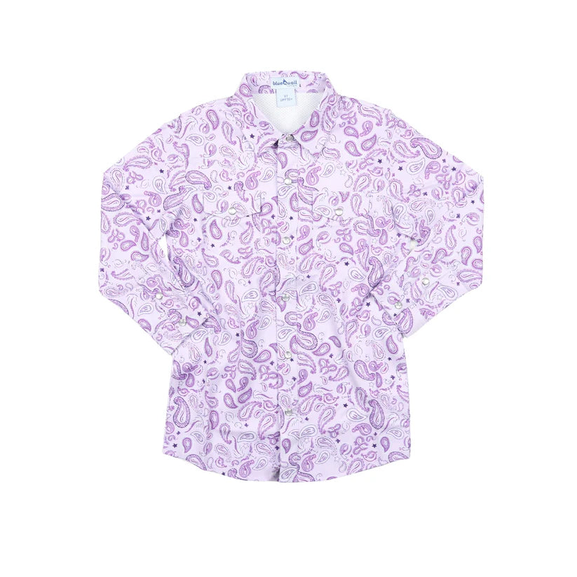 Blue Quail Lilac Paisley Pearl Snap Dress