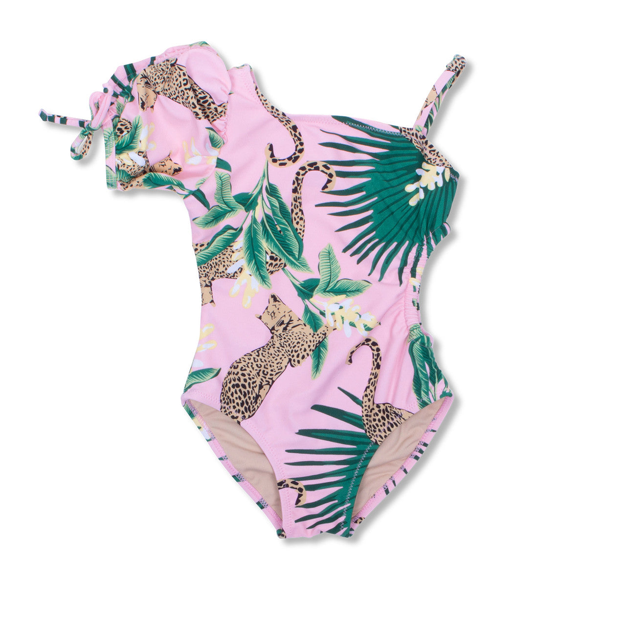 Shadecritters Tropical Leopard Puff Sleeve One Piece Swimsuit