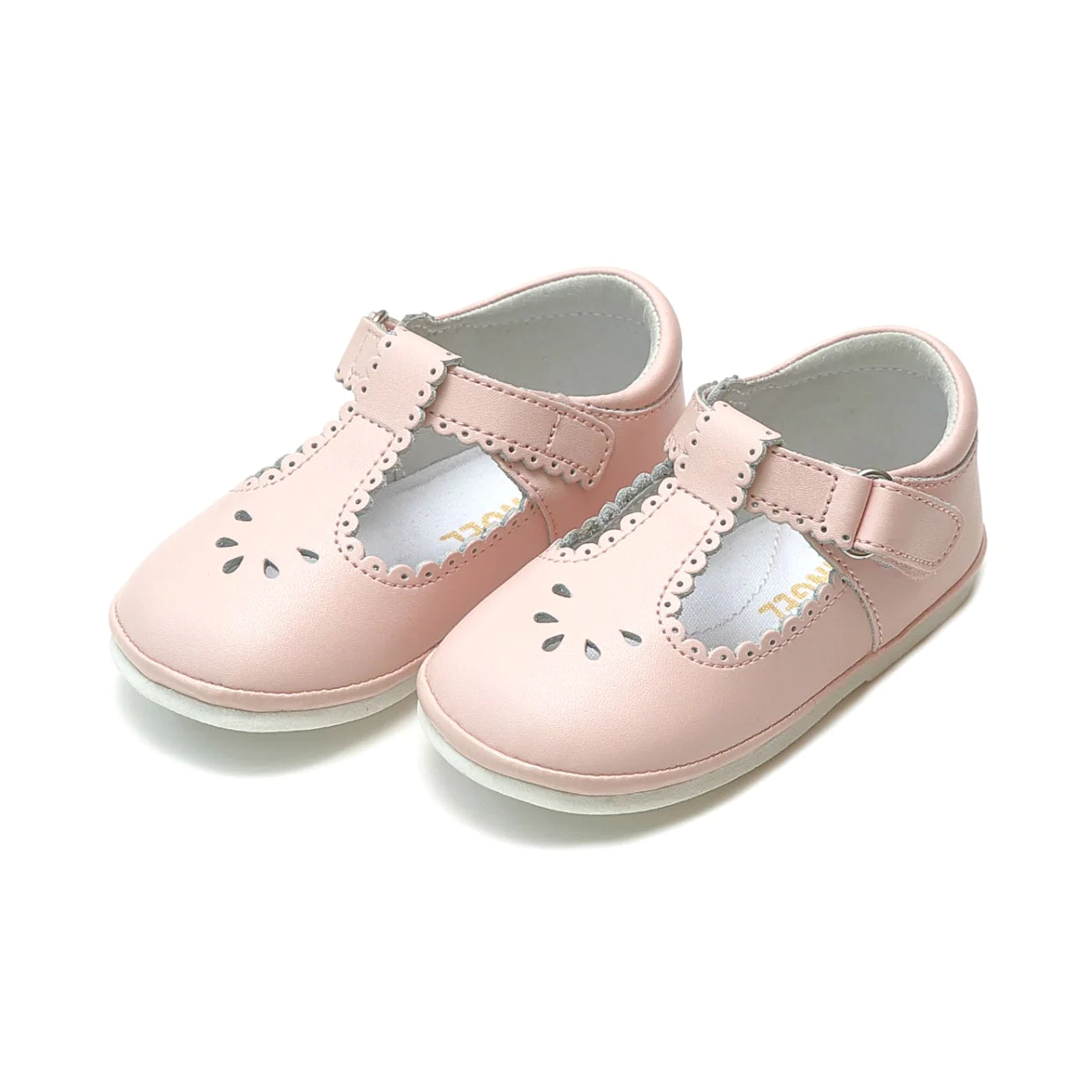 L’Amour Dottie Scalloped Leather T-Strap Mary Jane Shoes