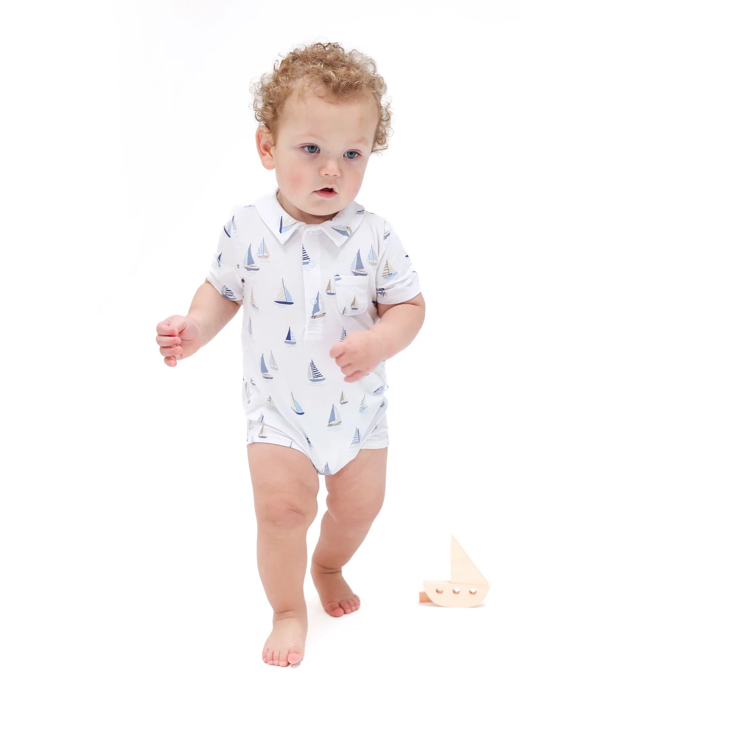 Angel Dear Polo Shortie - Sailboats Blue