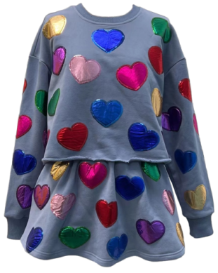 Kids Dusty Blue Rainbow Foil Heart Skort