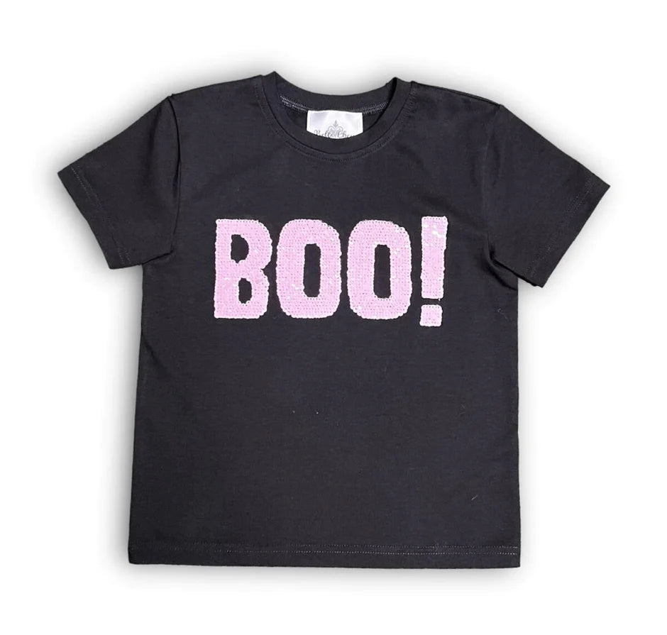 Black Boo Short Sleeve with Flipping Sequins