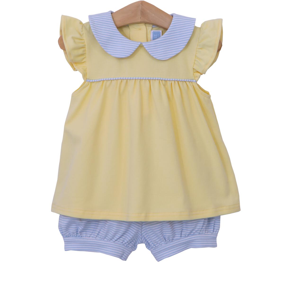 Trotter Street Genevieve Bloomer Set- Light Blue Stripe & Yellow