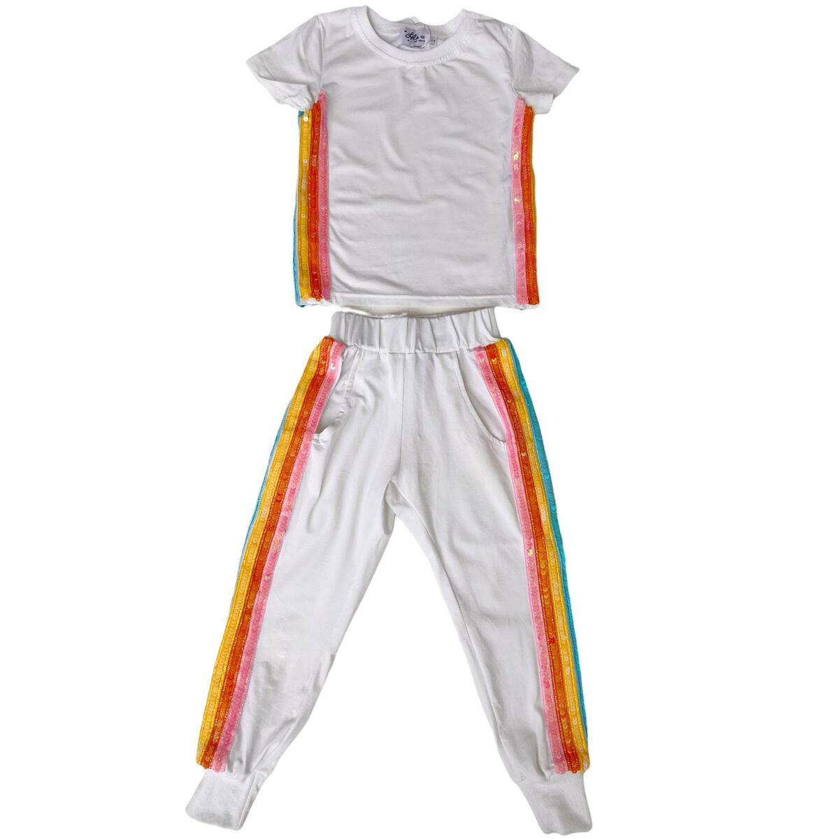 White Rainbow Sequin Jogger Set