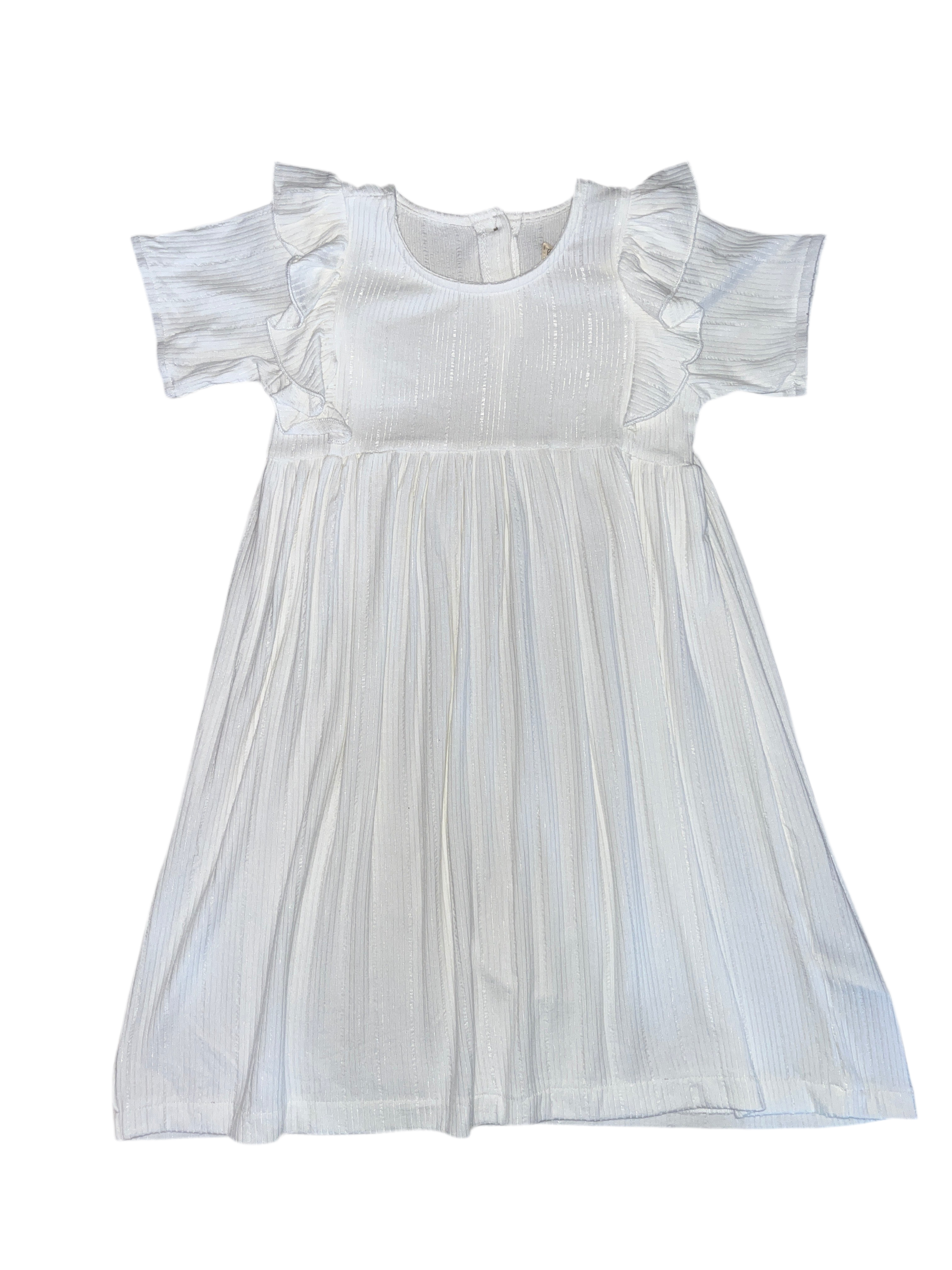 White Round Neck Frilly Shoulder Dress