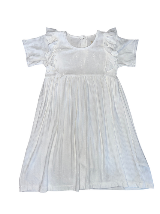 White Round Neck Frilly Shoulder Dress