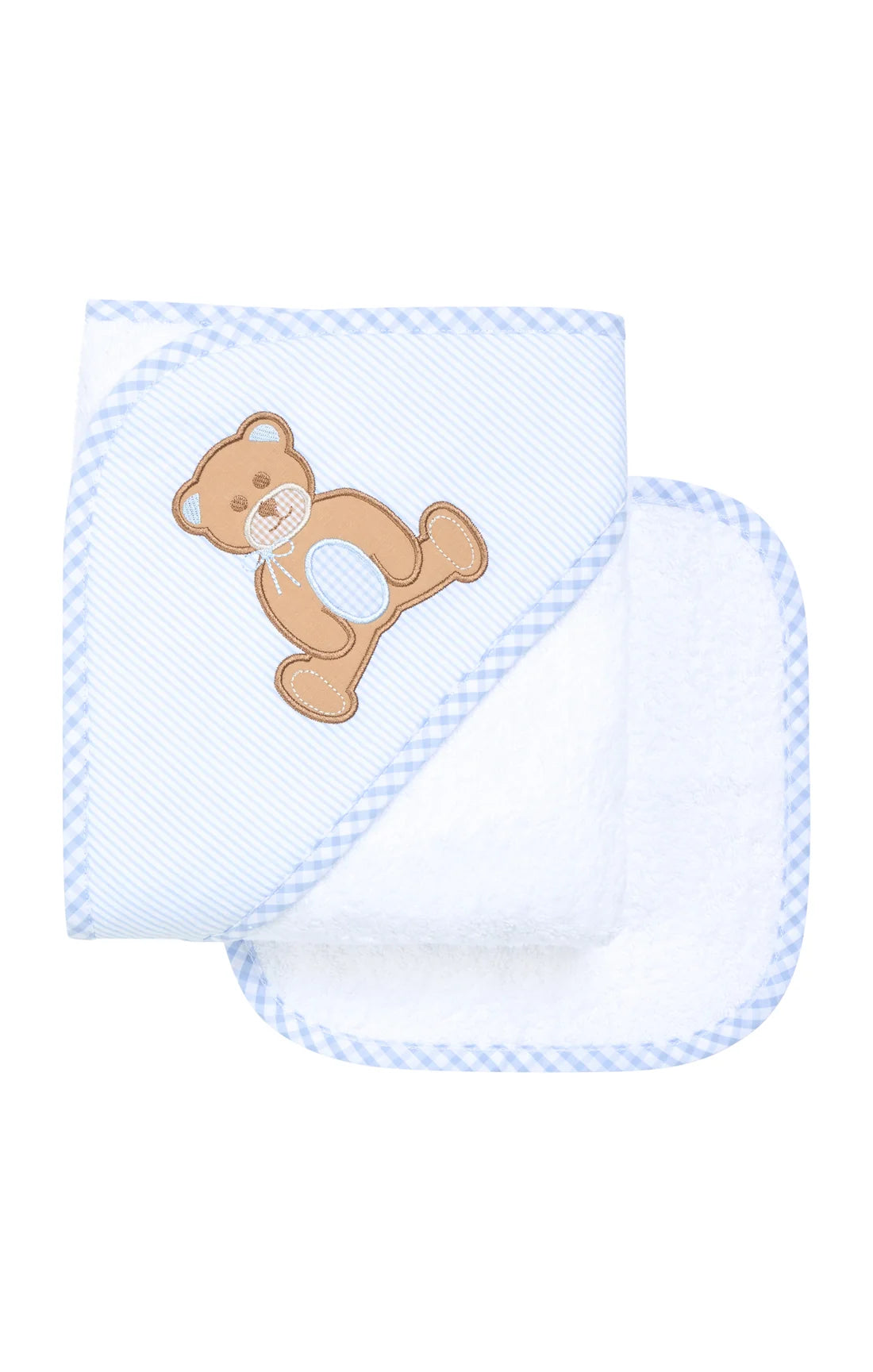 3 Marthas Teddy Bear Hooded Towel/Washcloth Blue