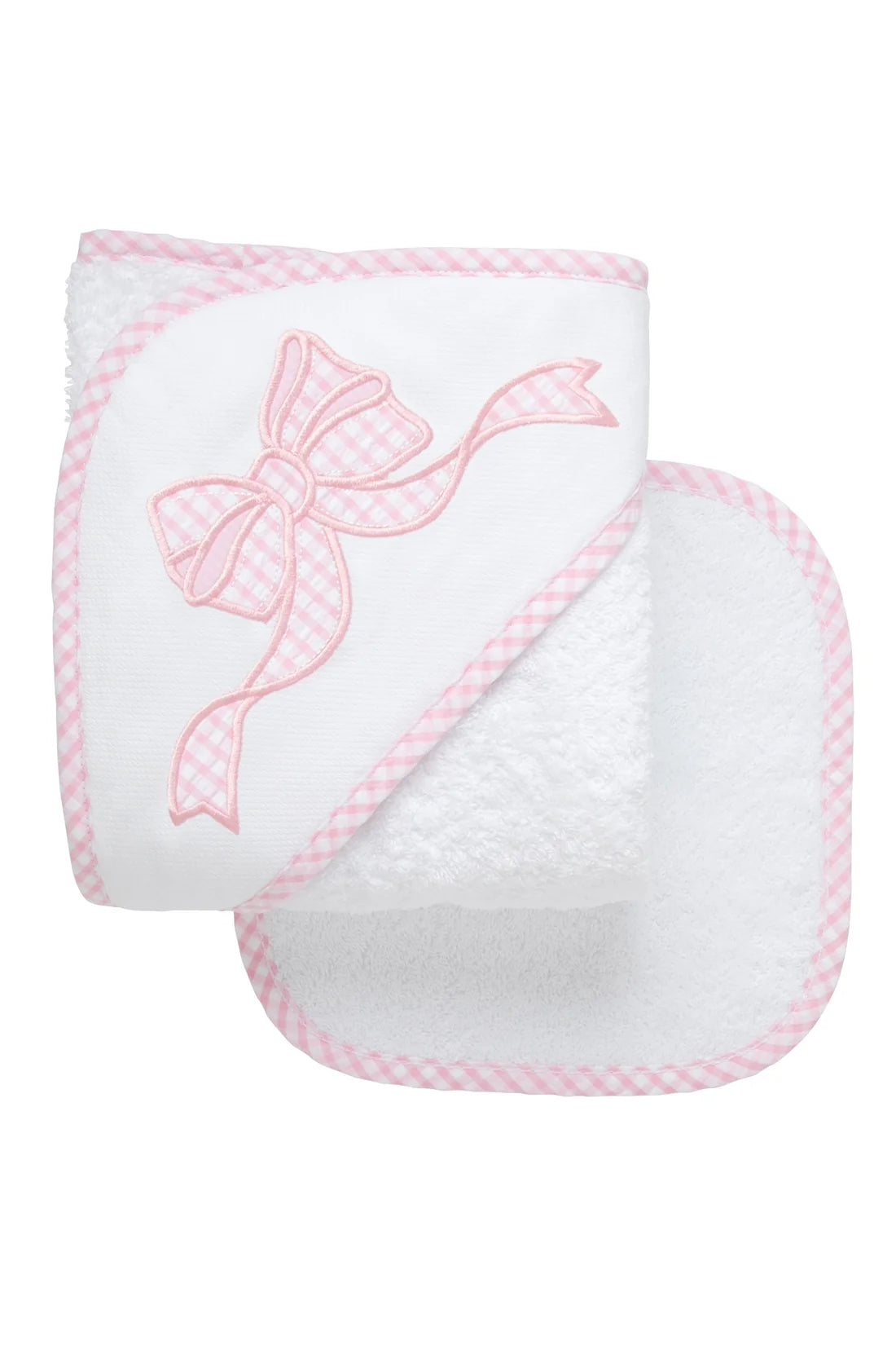 3 Marthas Bow Baby Hooded Towel/Washcloth Set, Pink
