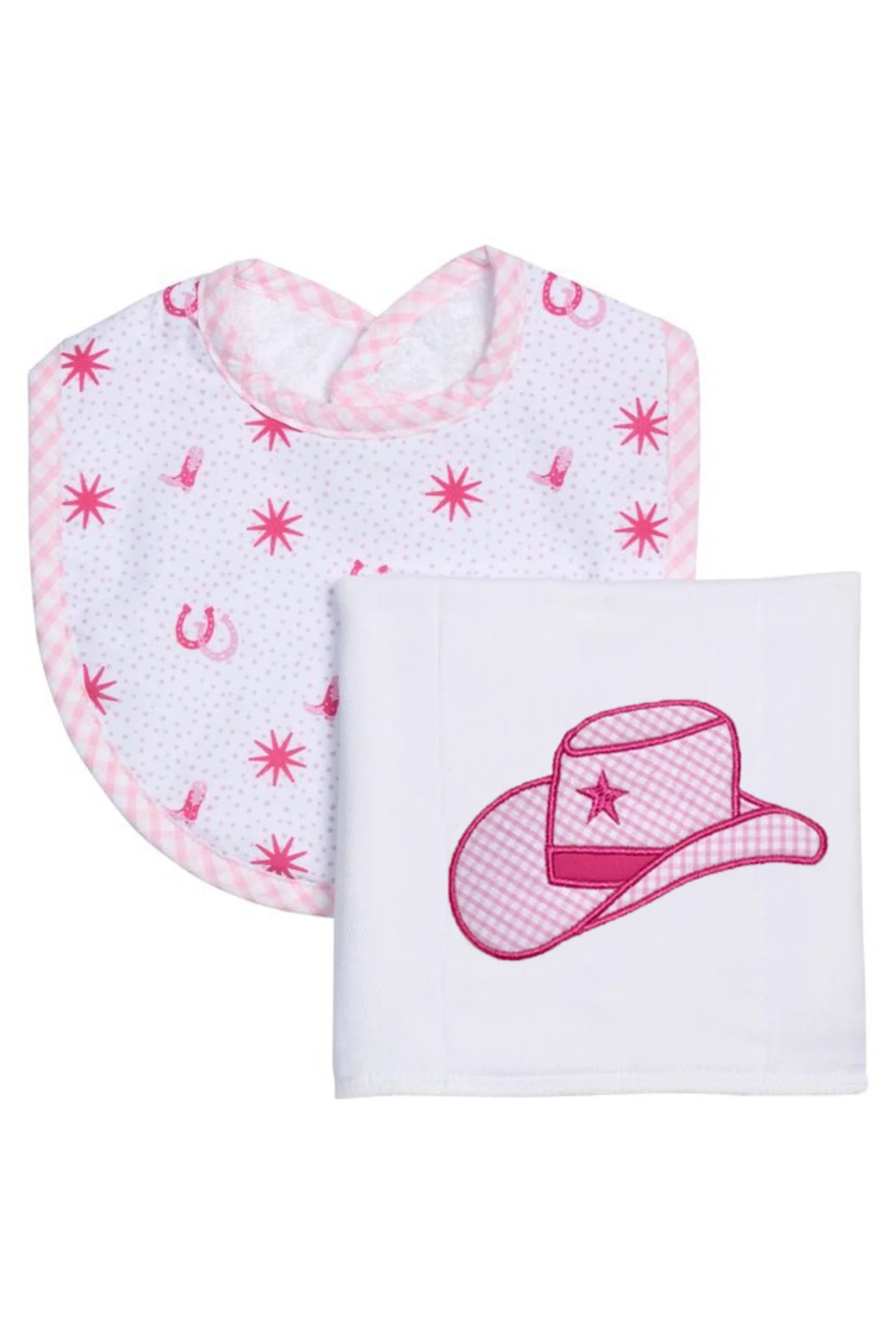 3 Marthas Cowgirl Hat Basic Bib/Burp Boxed Set, Pink