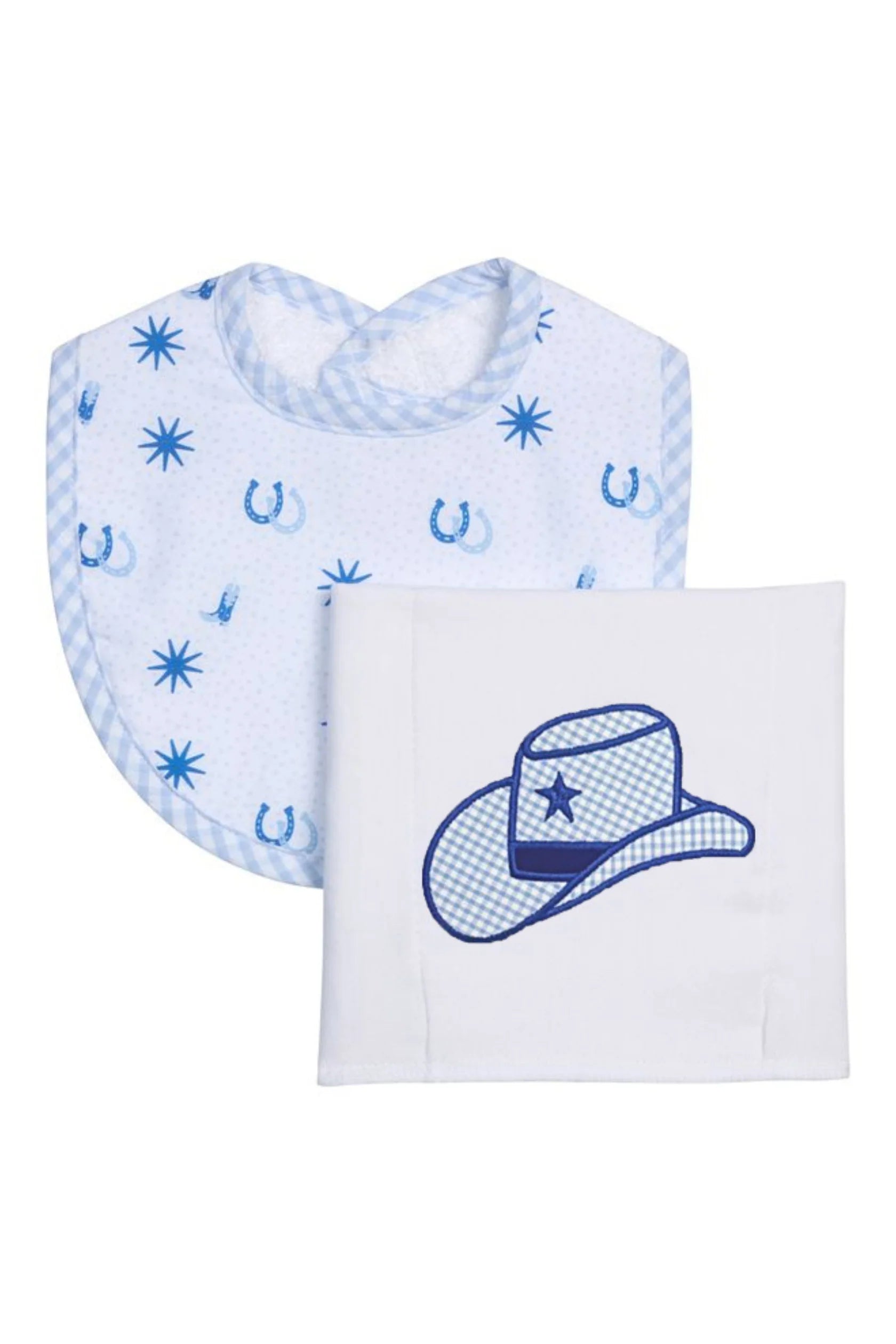 3 Marthas Cowboy Hat Basic Bib/Burp Boxed Set, Blue