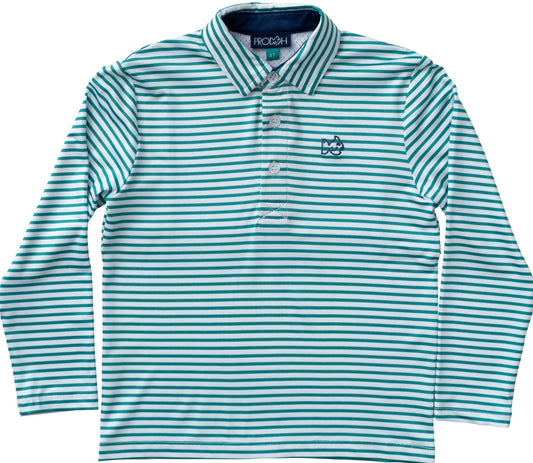 Prodoh Long Sleeve Performance Polo- Tennis Court Stripe