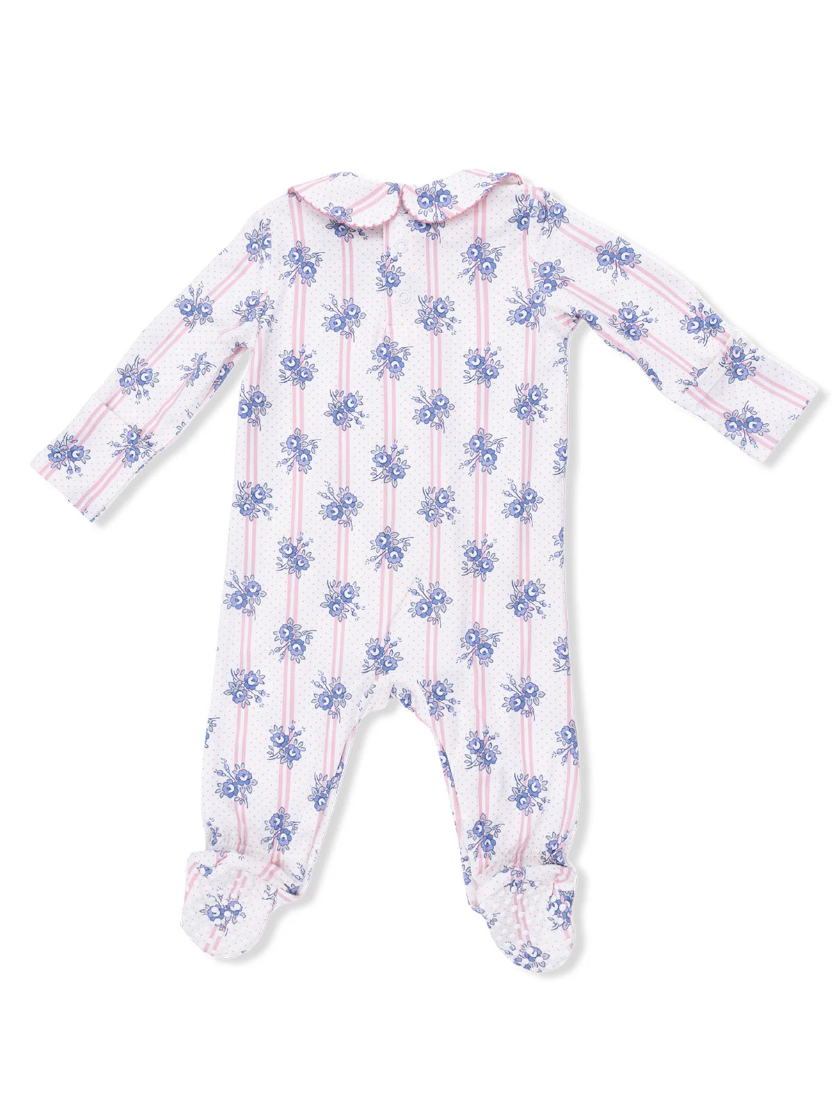 Smocked Peter Pan Snap Footie- Stripe Dot Roses