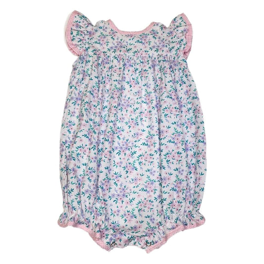 Lulu Bebe smocked bubble with purple flowers