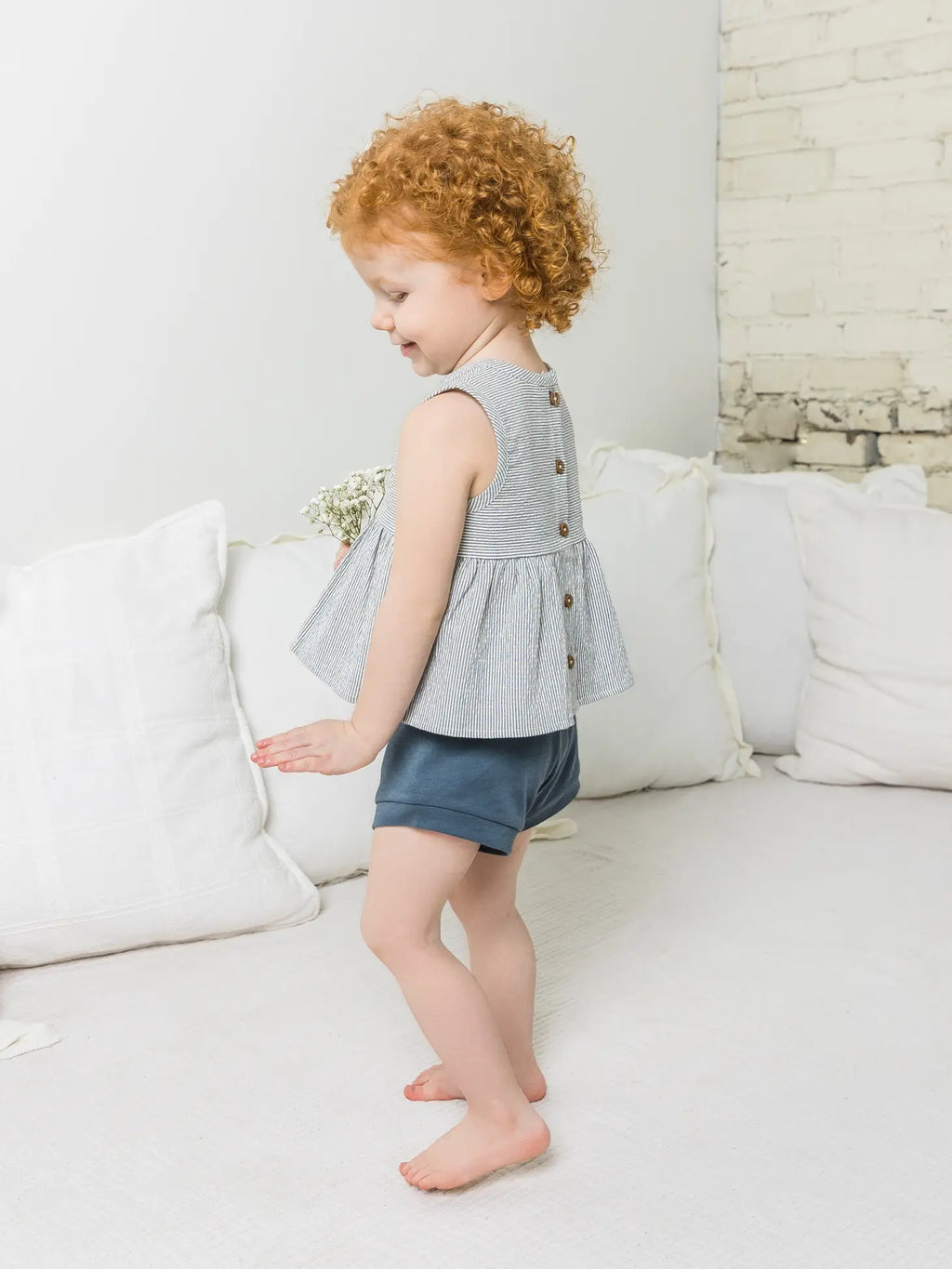 Organic Baby Grace Seersucker Peplum Top- Shore Stripe