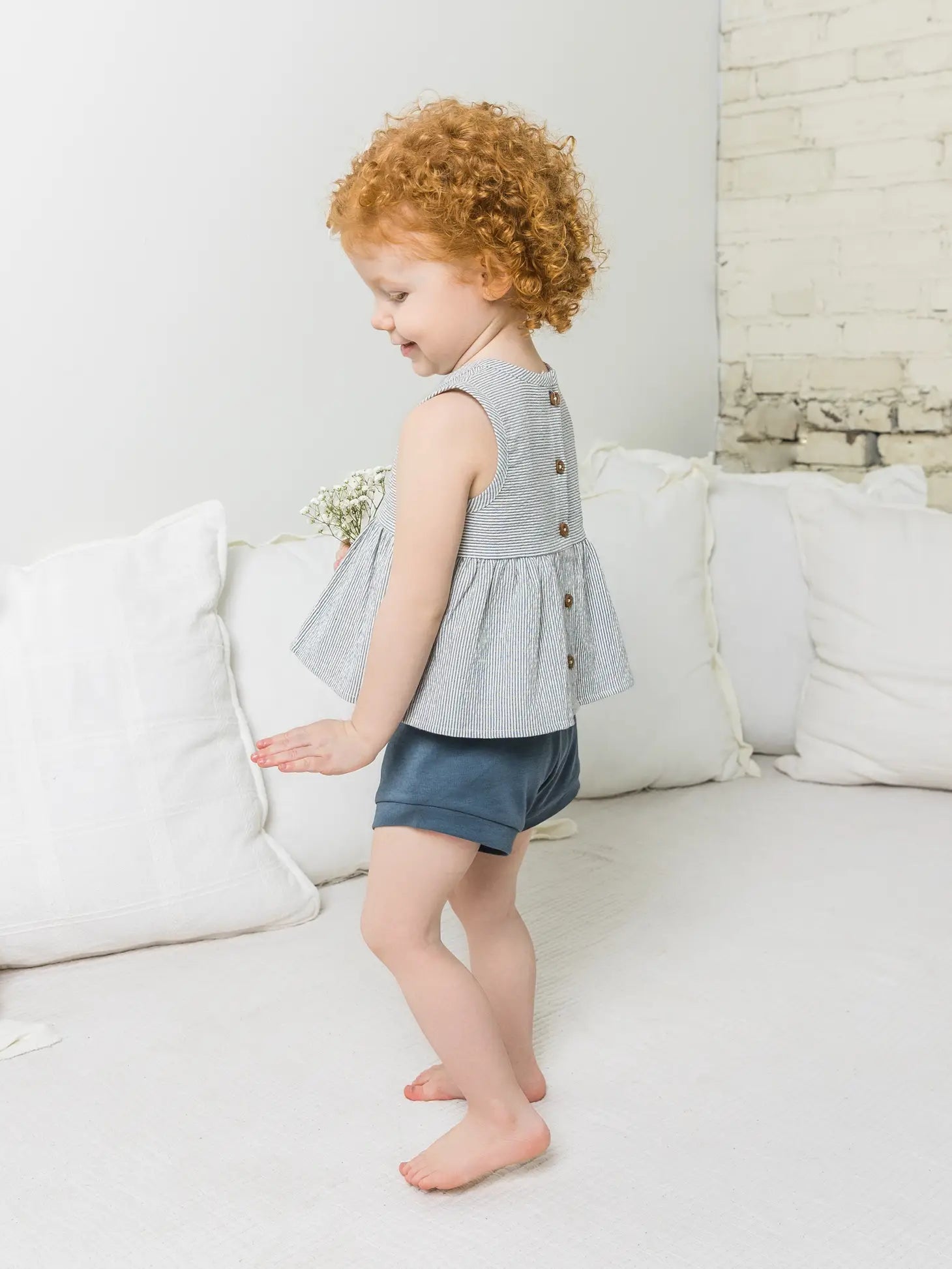 Organic Baby Grace Seersucker Peplum Top- Shore Stripe