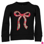 Azarhia Top Christmas Plaid Bow Applique-Black Holly