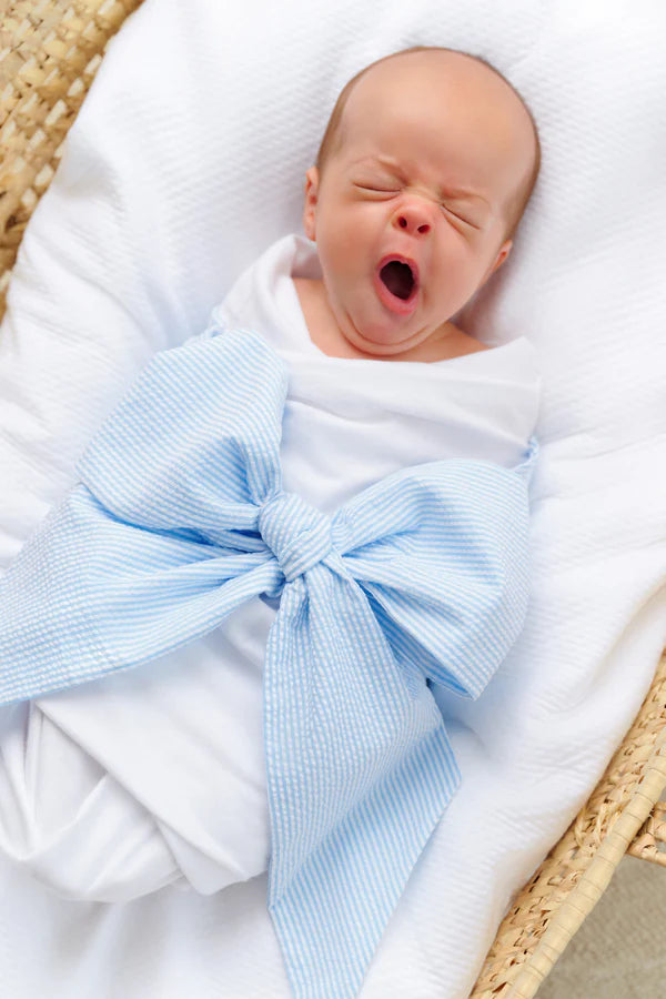 Beaufort Bonnet Bow Swaddle Seersucker Blue