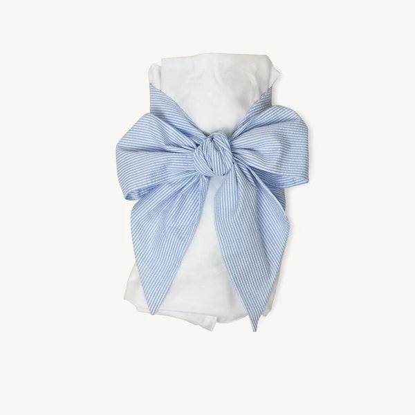 Beaufort Bonnet Bow Swaddle Seersucker Blue