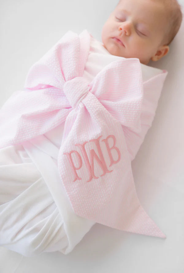 Beaufort Bonnet Bow Swaddle Seersucker Pink