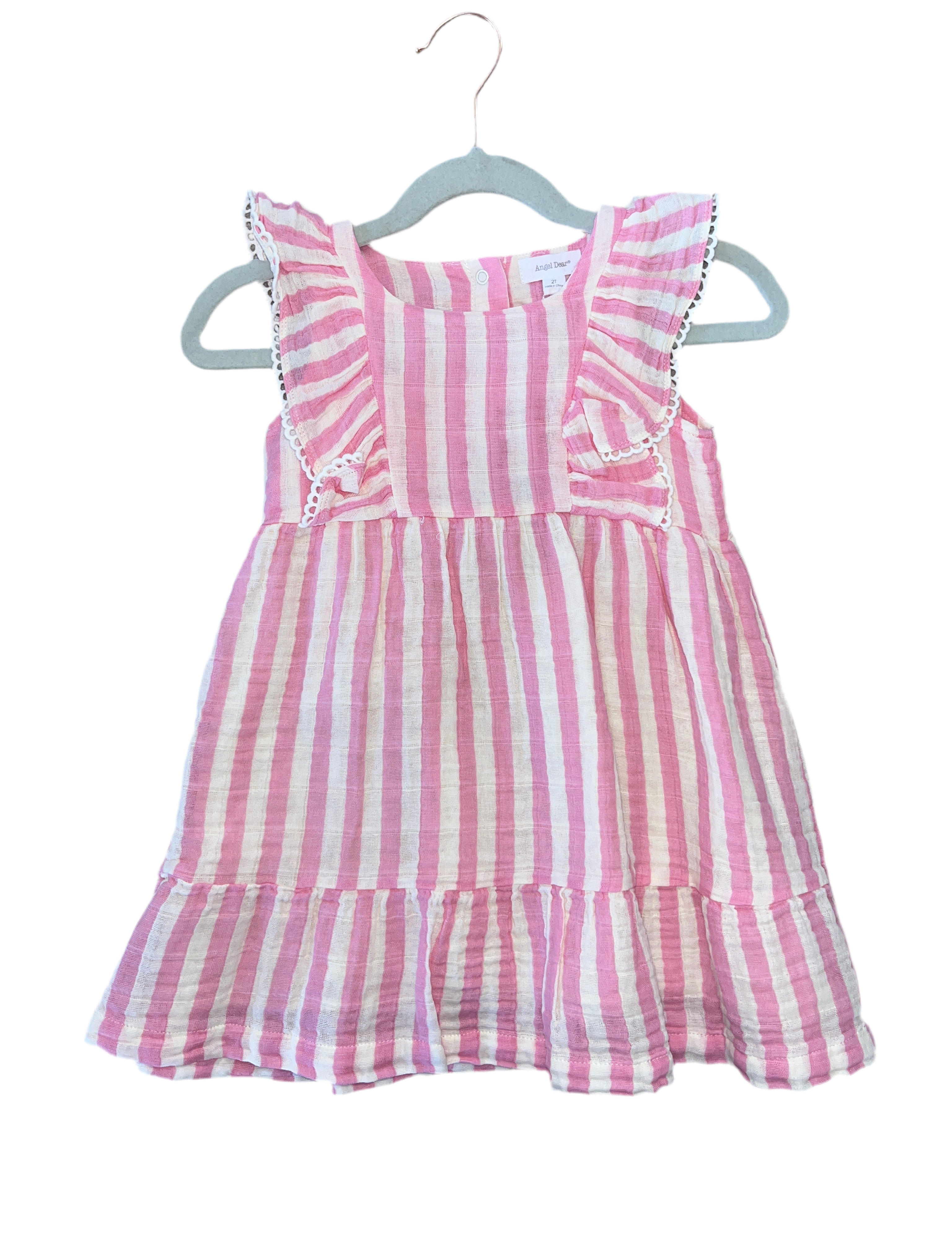 Picot Trim Edged Dress - Pink Stripes
