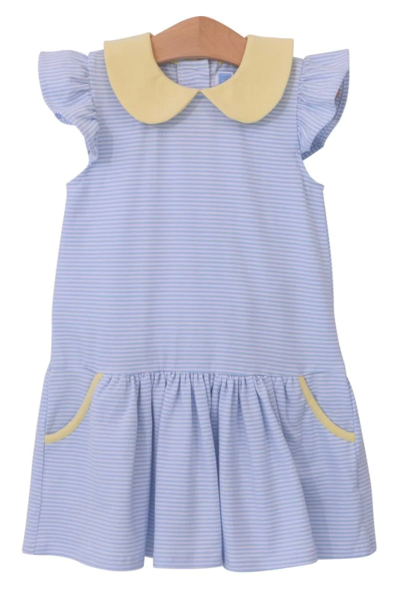 Genevieve Blue Stripe/Yellow Dress
