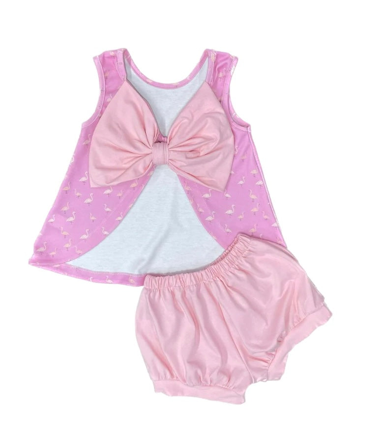 Lottie Knit Bloomer/Banded Short Set - Flamingo