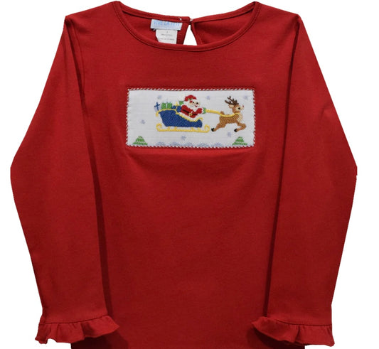 Santa Sleigh Smocked Long Sleeve