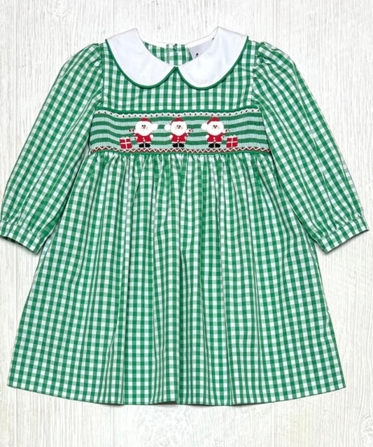 Green Gingham Smocked Santa Float Dress