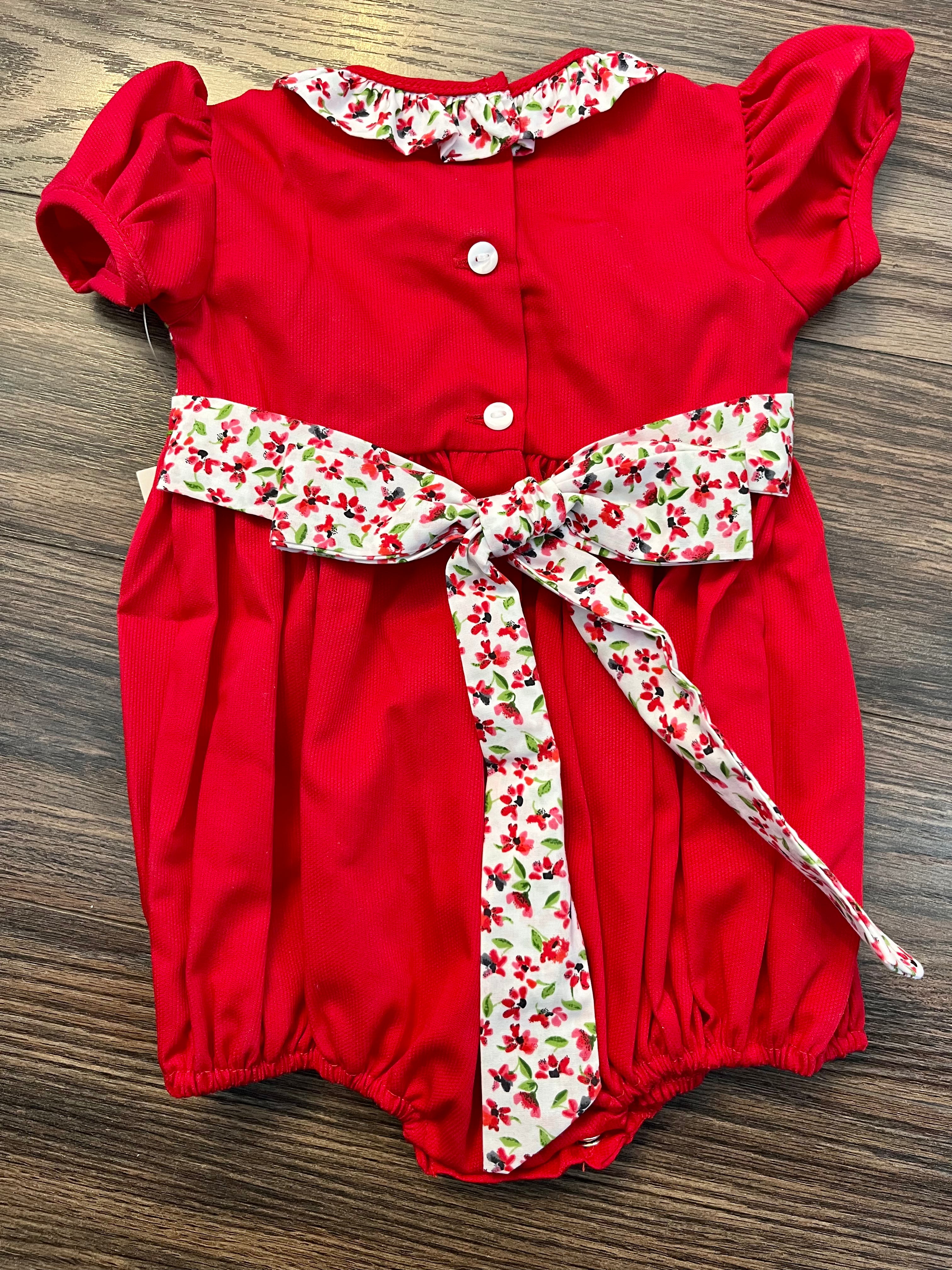 Lulu Bebe Red Floral Smocked Bubble