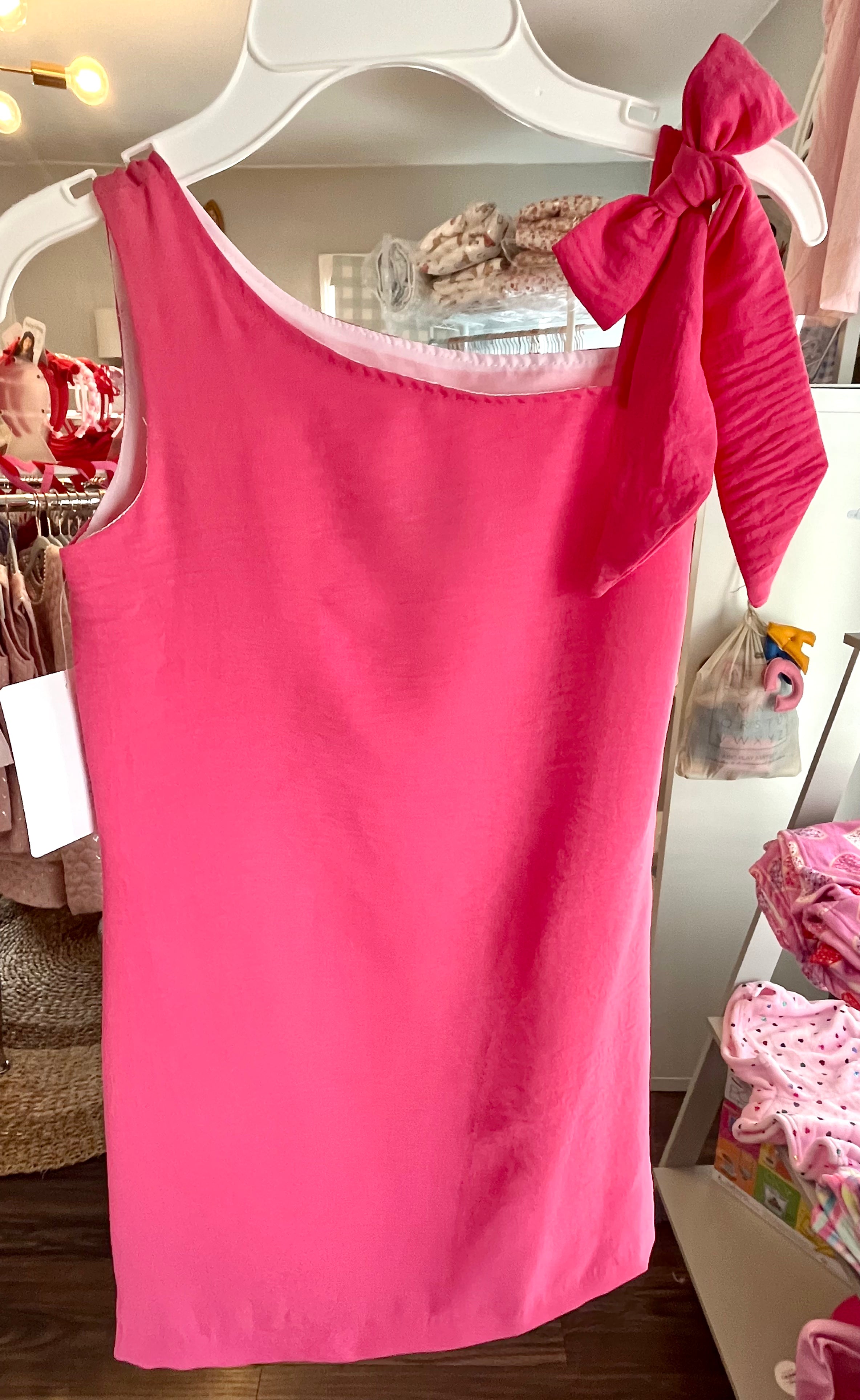 Bow Shoulder Dress- Hot Pink