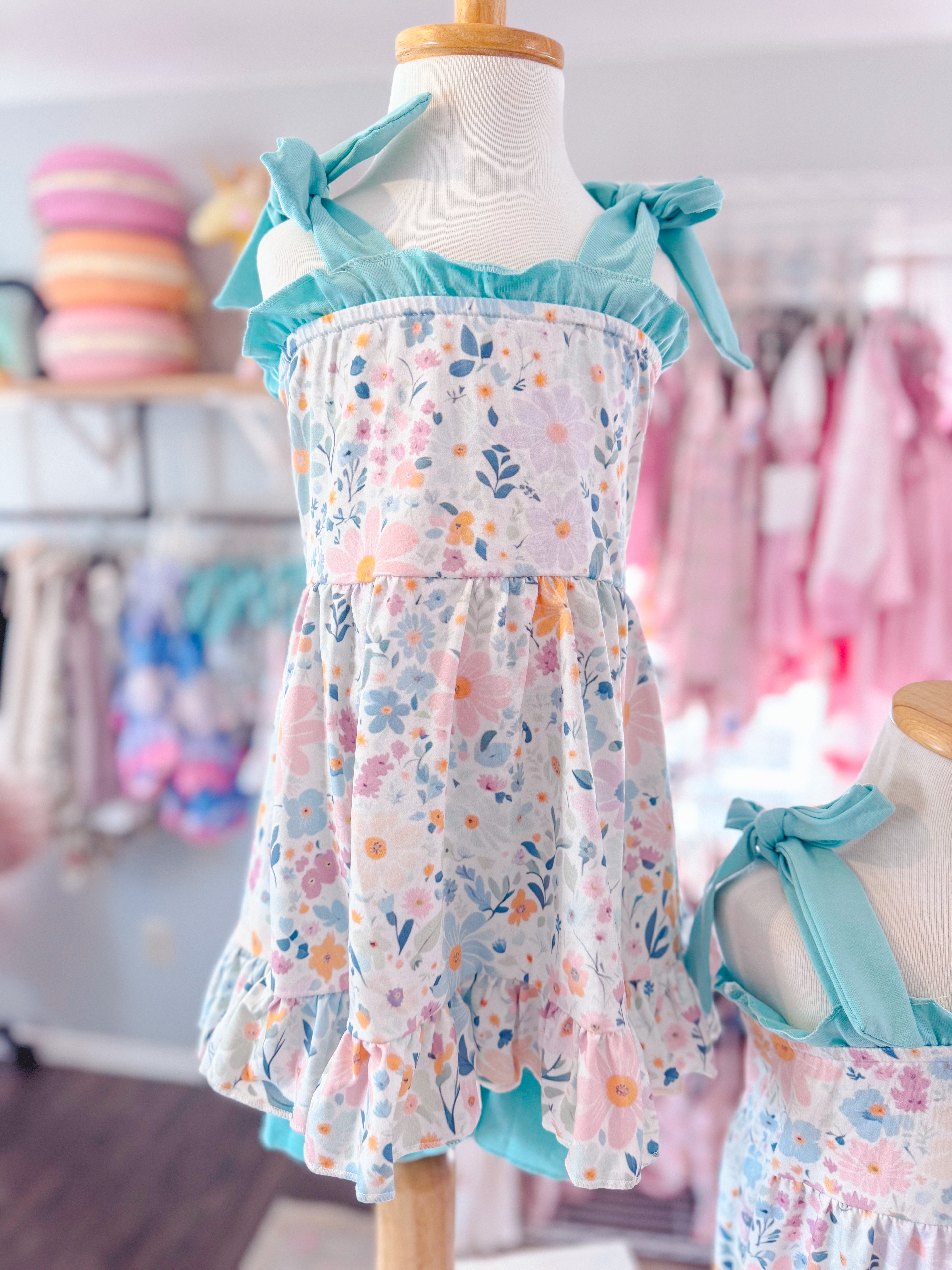 Pastel Floral Tunic with Teal Shorts