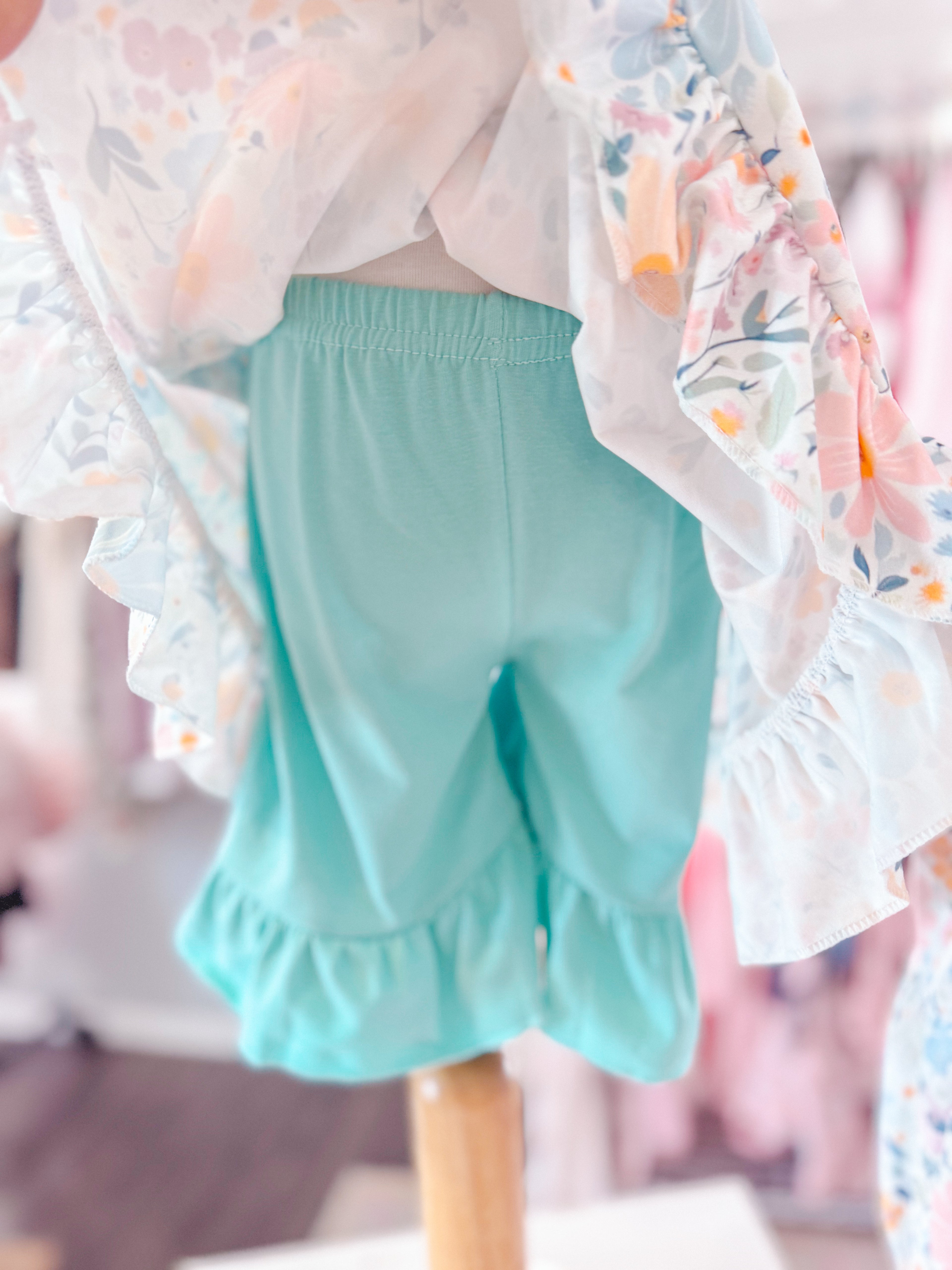 Pastel Floral Tunic with Teal Shorts