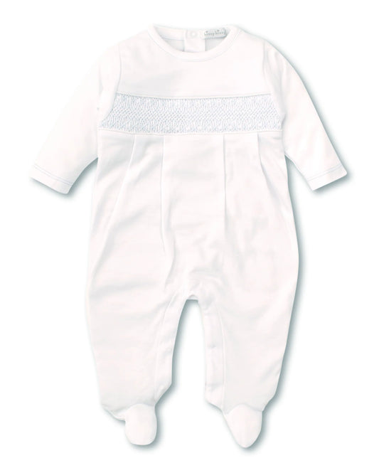 Kissy Kissy Hand Smocked White and Blue Footie