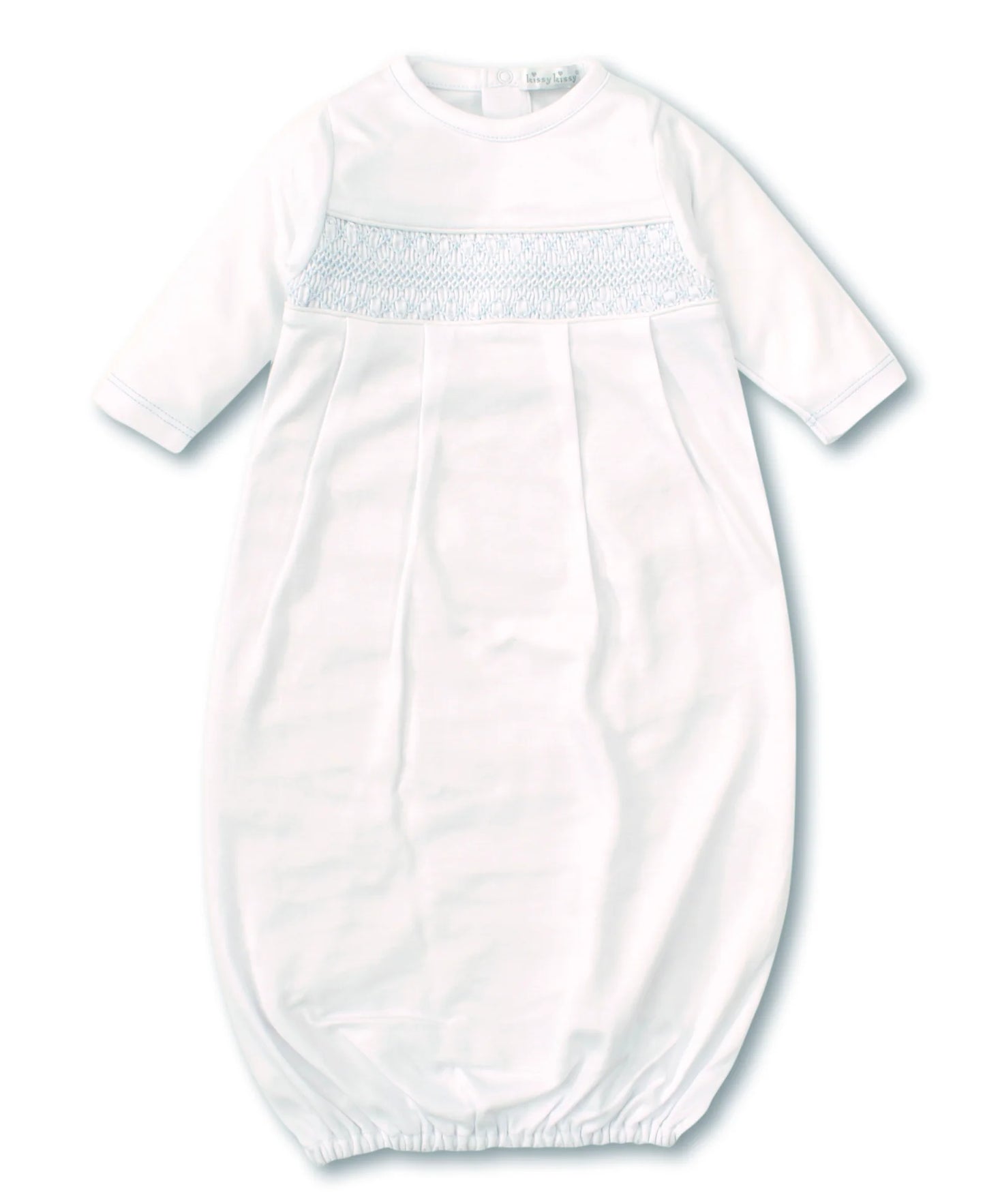 Kissy Kissy Hand Smocked White and Blue Footie