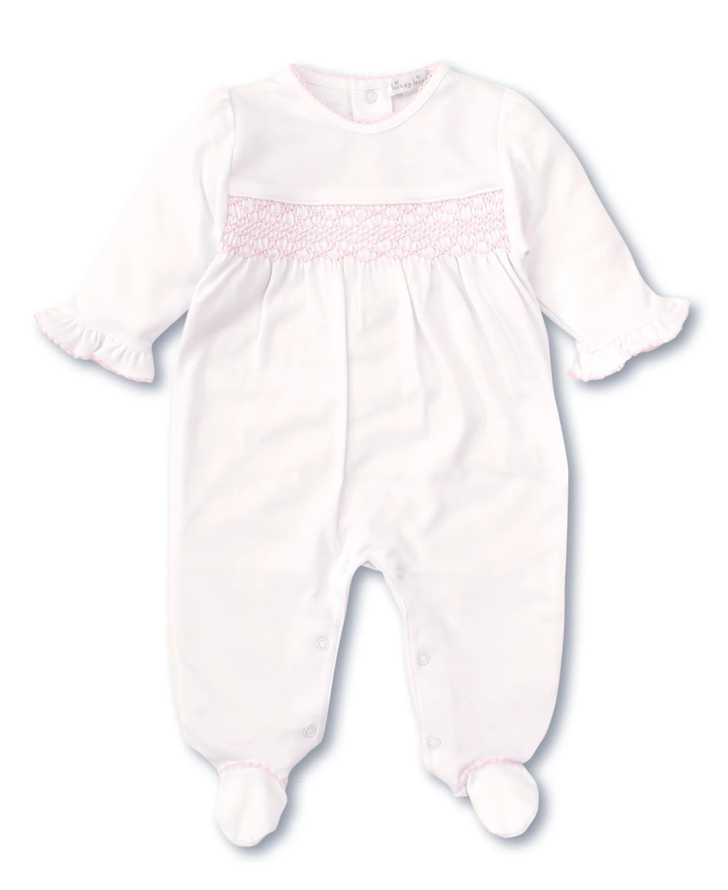 Kissy Kissy Hand Smocked White and Pink Footie