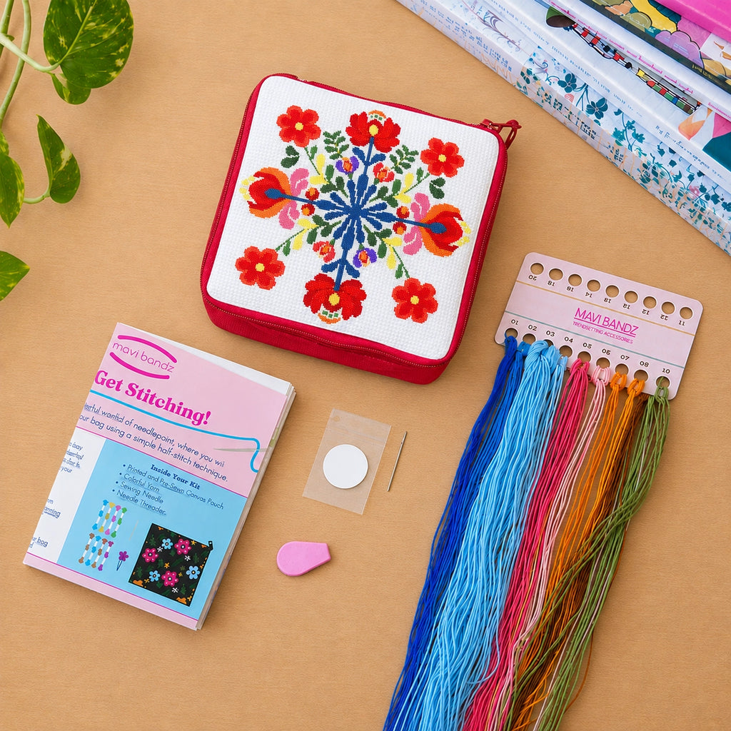 Needlepoint Floral Craft Pouch Kit
