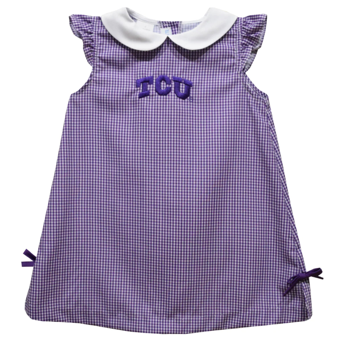 TCU Horned Frogs Embroidered Purple Gingham Dress