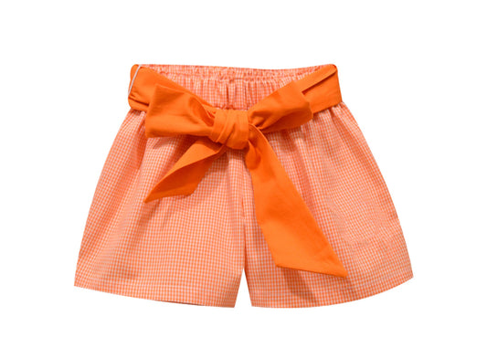 Girls Orange Gingham Shorts with Sash