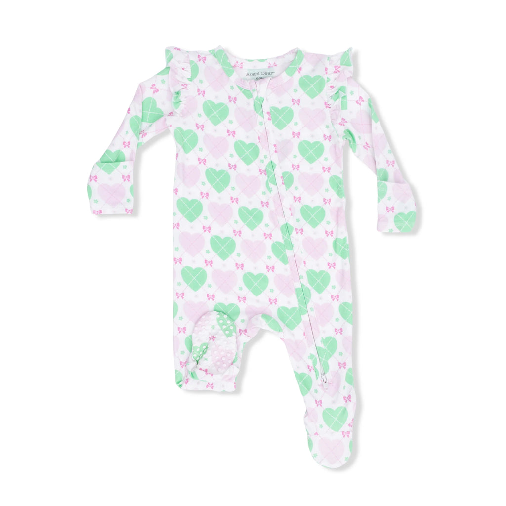 Angel Dear Heart Argyle 2 Way Ruffle Zipper Footie