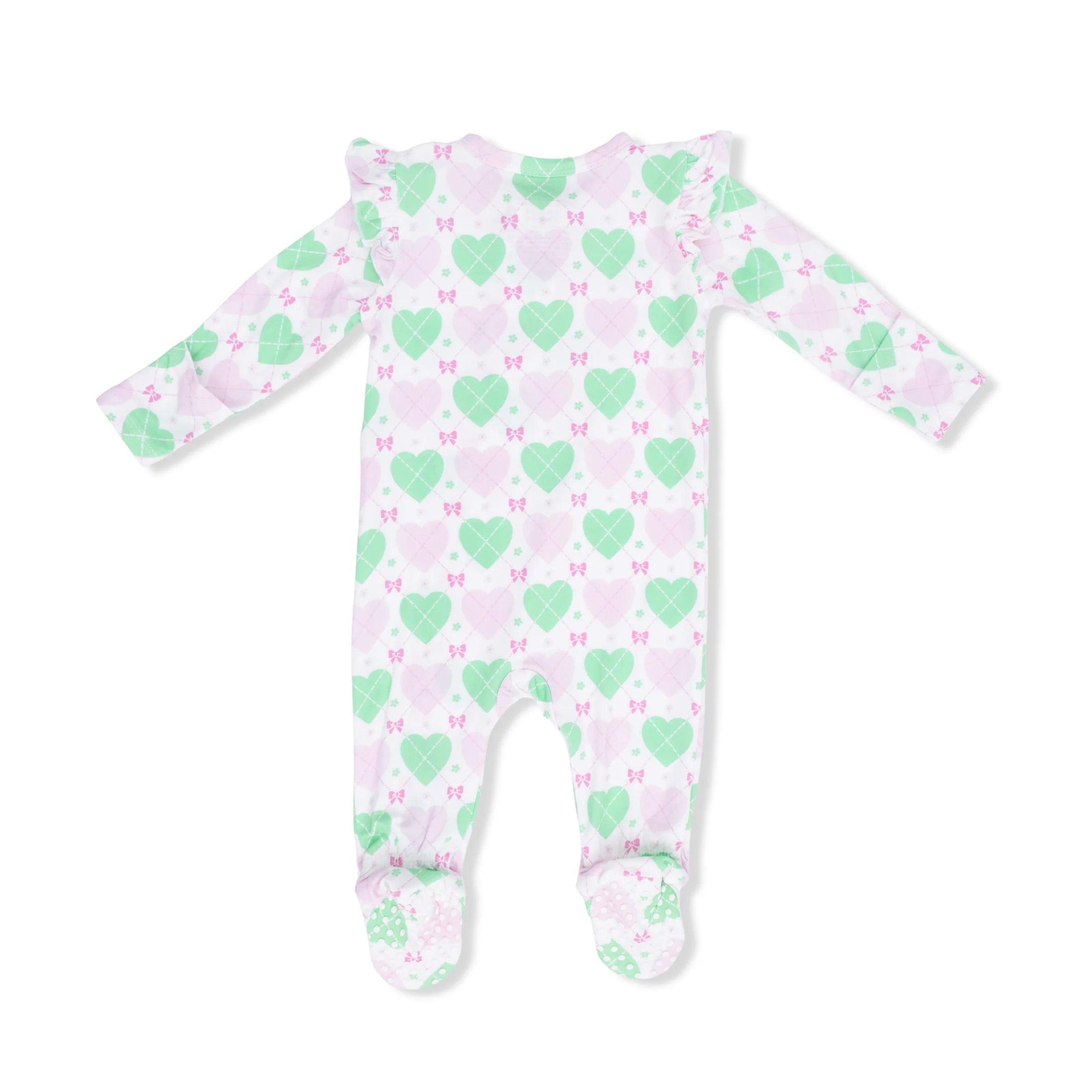 Angel Dear Heart Argyle 2 Way Ruffle Zipper Footie