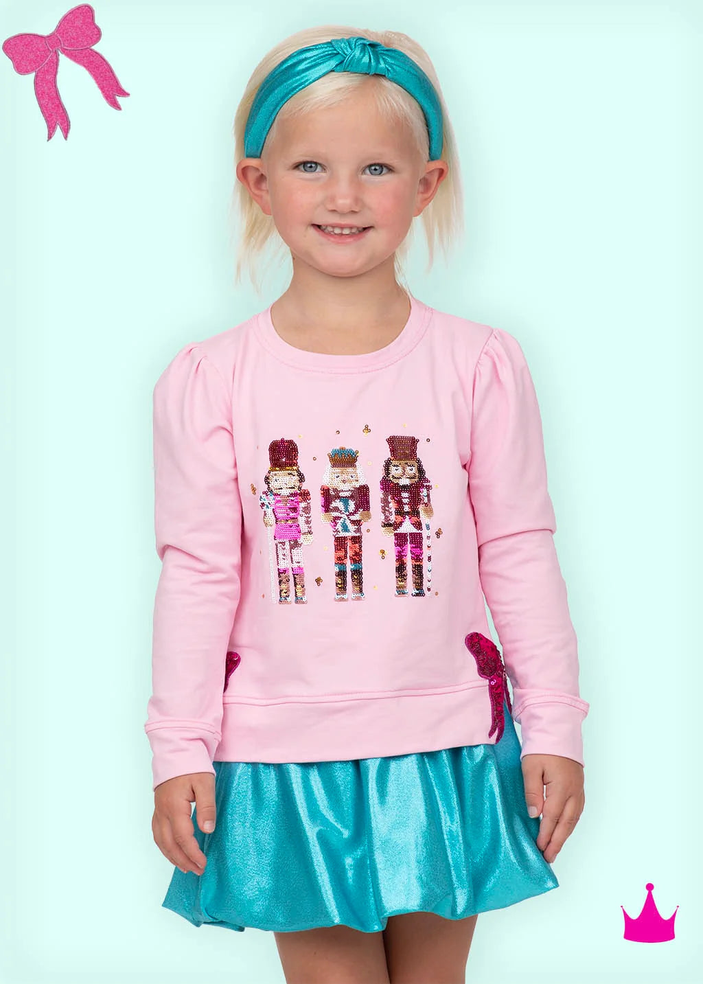 Azarhia Sequin Nutcracker/ Hot Pink Bow-Pink Holly