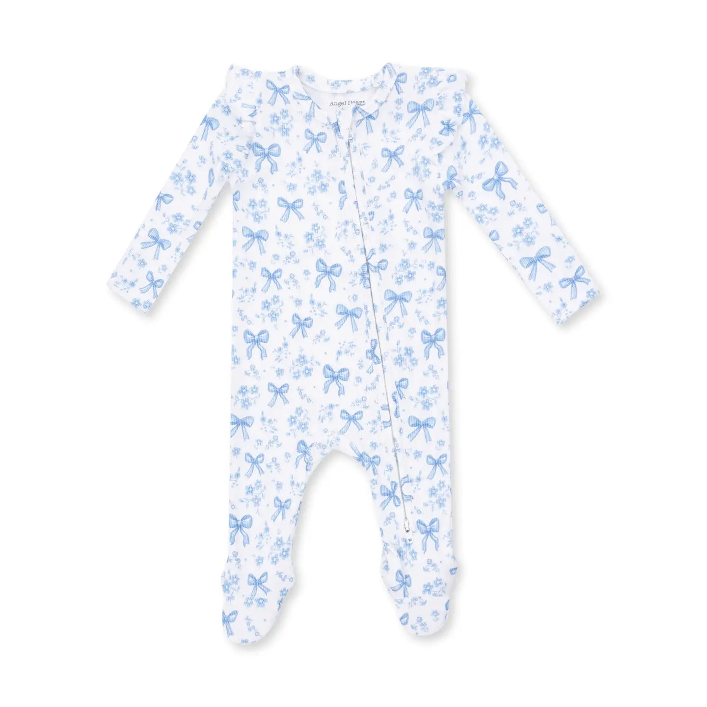 Angel Dear 2 Way Zipper Footie Ruffle Blue Bows/Flowers