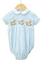Ruth & Ralph Blue Rocking Horse Smocked Bubble